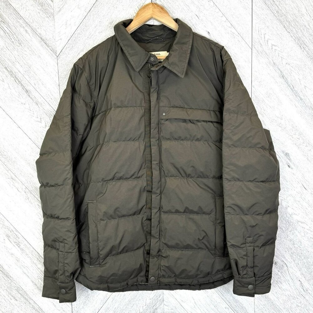 Prana Pinchot Shirt Jacket Down Quilted Puffer Mens Size XL Dark Olive DWR
